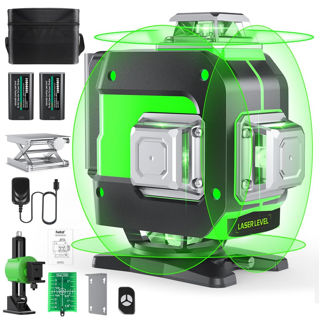 FELLAT Laser Green 16 Auto Tilt 5 Brightness Type C Japanese Instruction Manual Included Level, 4x360° Laser, Lines, Correction, Mode, Settings,