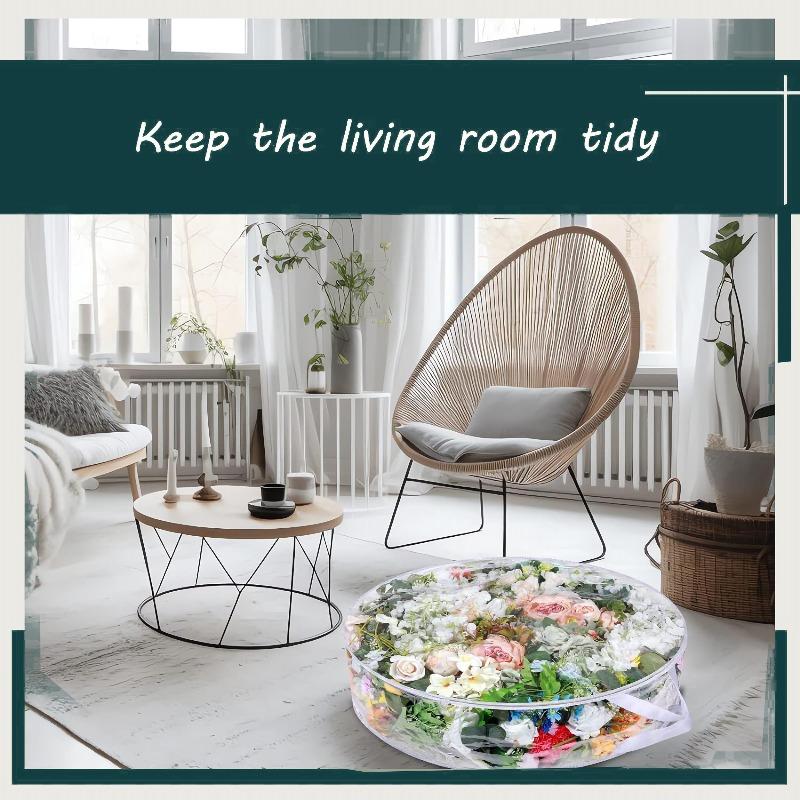 Christmas Wreath Storage Bag Clear Xmas Wreath Container Artificial Wreath Holder Waterproof Transparent PVC with Sturdy Handles