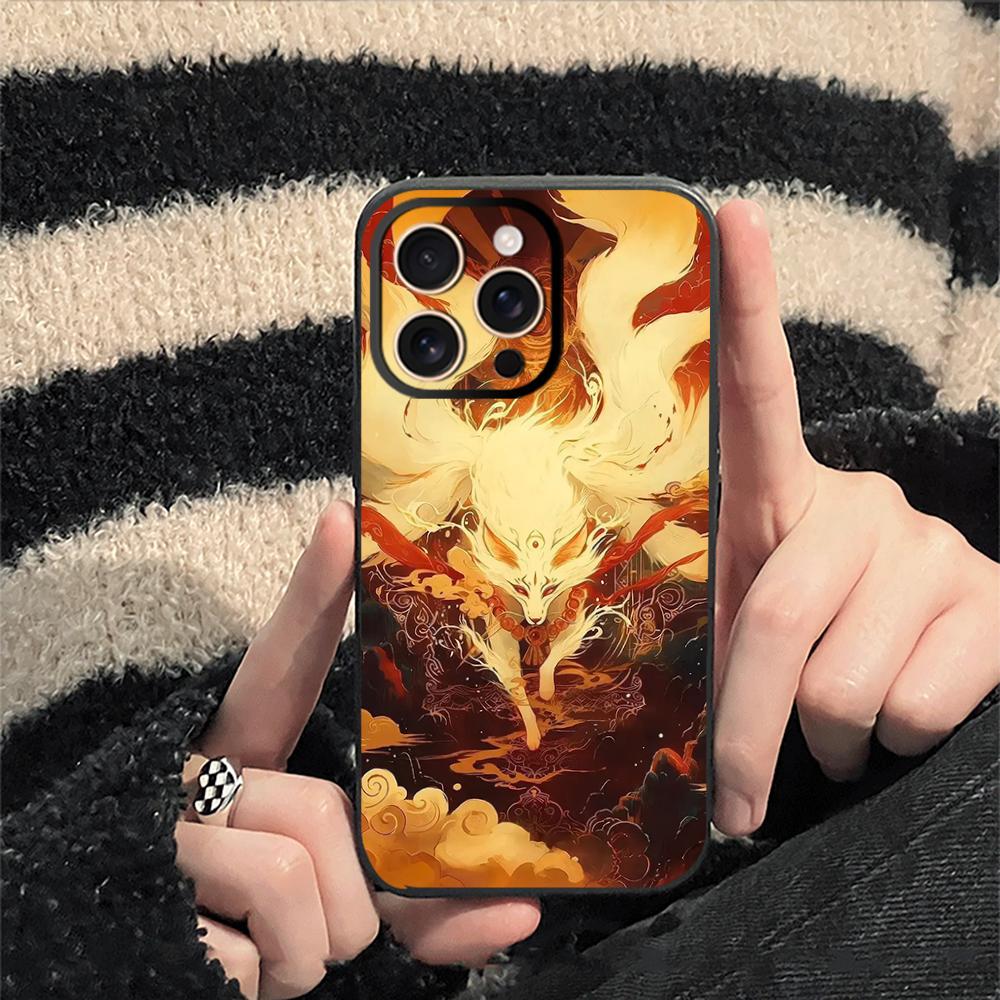 Nine-tailed fox art fashion design Phone Case For iPhone 17 16 e 15 14 13 12 Plus Mini Pro Max Soft black Shockproof Cover