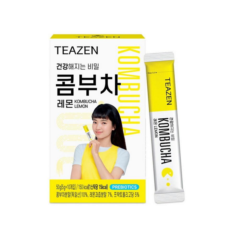 TEAZEN Комбуча Пребиотики Здоровый Чайный Напиток (5 ВКУСОВ) 5 г x 10 стиков / 20 стиков / Kfood, Аутентичная корейская еда Lemon 5g x 10 sticks