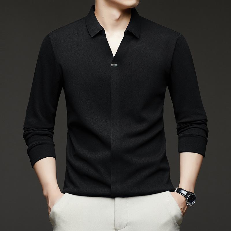 Autumn And Winter Men'S Long-Sleeved Scissor Collar T-Shirt, All Seamless High-Quality German Velvet Thickened Bottomed Top T-Shirt