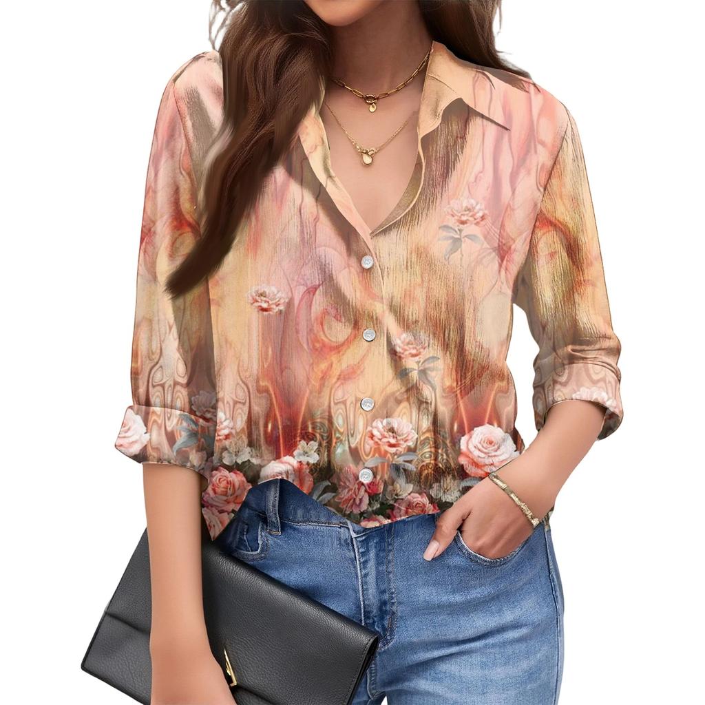Women's Fashionable Casual Loose Floral Print Long,sleeved Shirt