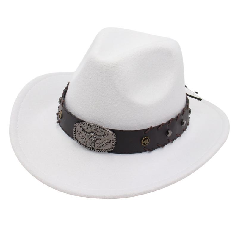 Top Hat Western Cowboy Hat Tibetan Jazz Hat Felt Hat Bull Head Belt Buckle Riding Hat Sun Hat