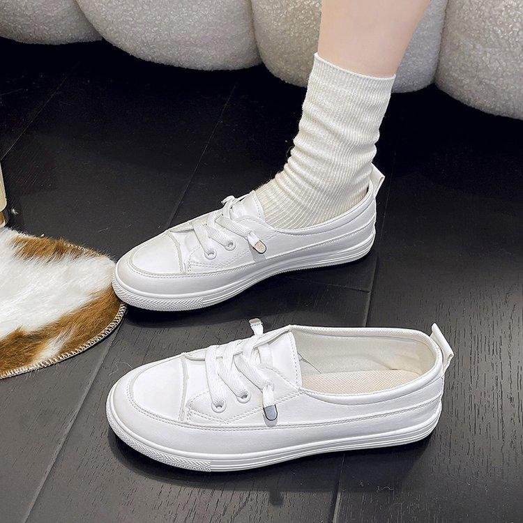 2025 Women's White Low-Cut Canvas Sneakers - Round Toe, Lace-Up, Flat Bottom Casual Shoes