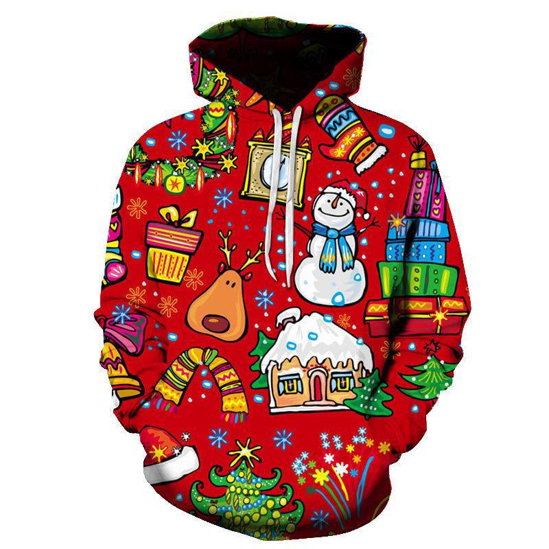 2023 New 3D Print Christmas Collection Men's and Women's Hooded Sweatshirts Fashionable Casual Long Sleeve Holiday Party Clothes