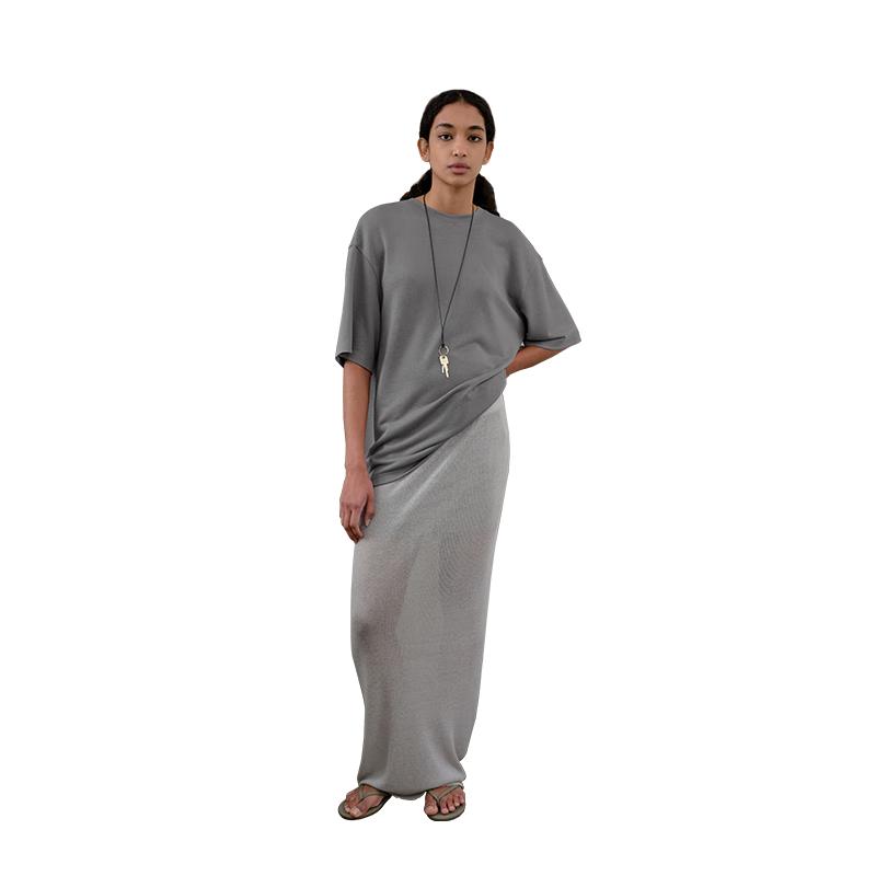 GREEN BELT Tencel Linen Drape Maxi Skirt S