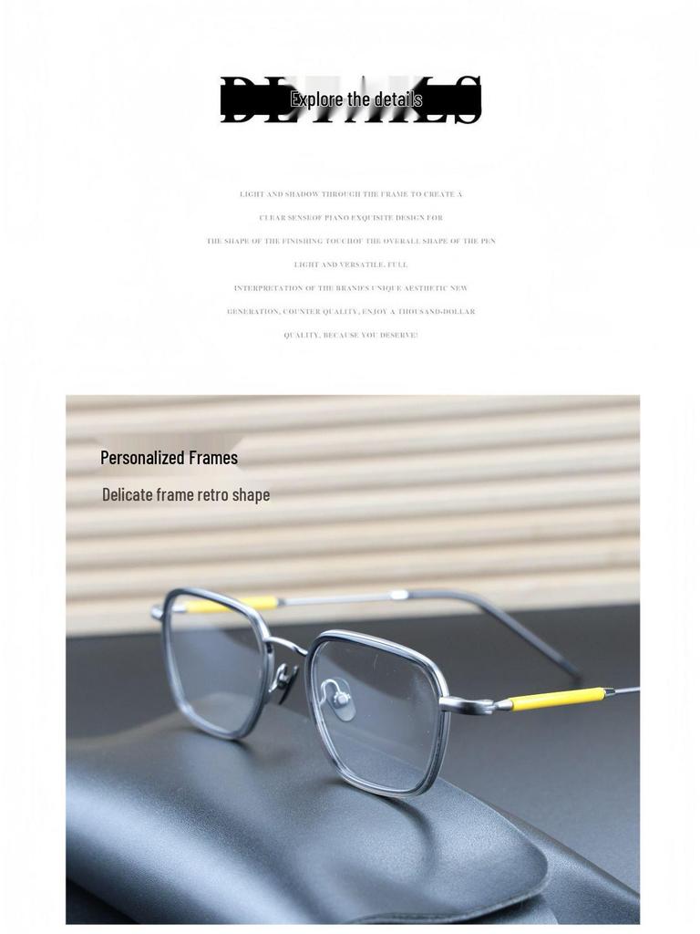 22002 Modische Vollrand-Brillenfassungen aus reinem Titan für Damen & Herren - Retro-Stil, Passform für großes Gesicht