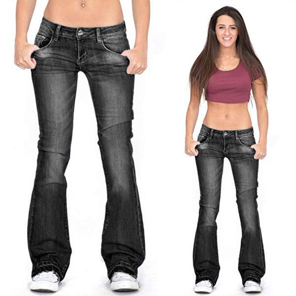 

Women’s Slim Fit Flared Washed Denim Jeans - Wide Leg Style XL чорний
