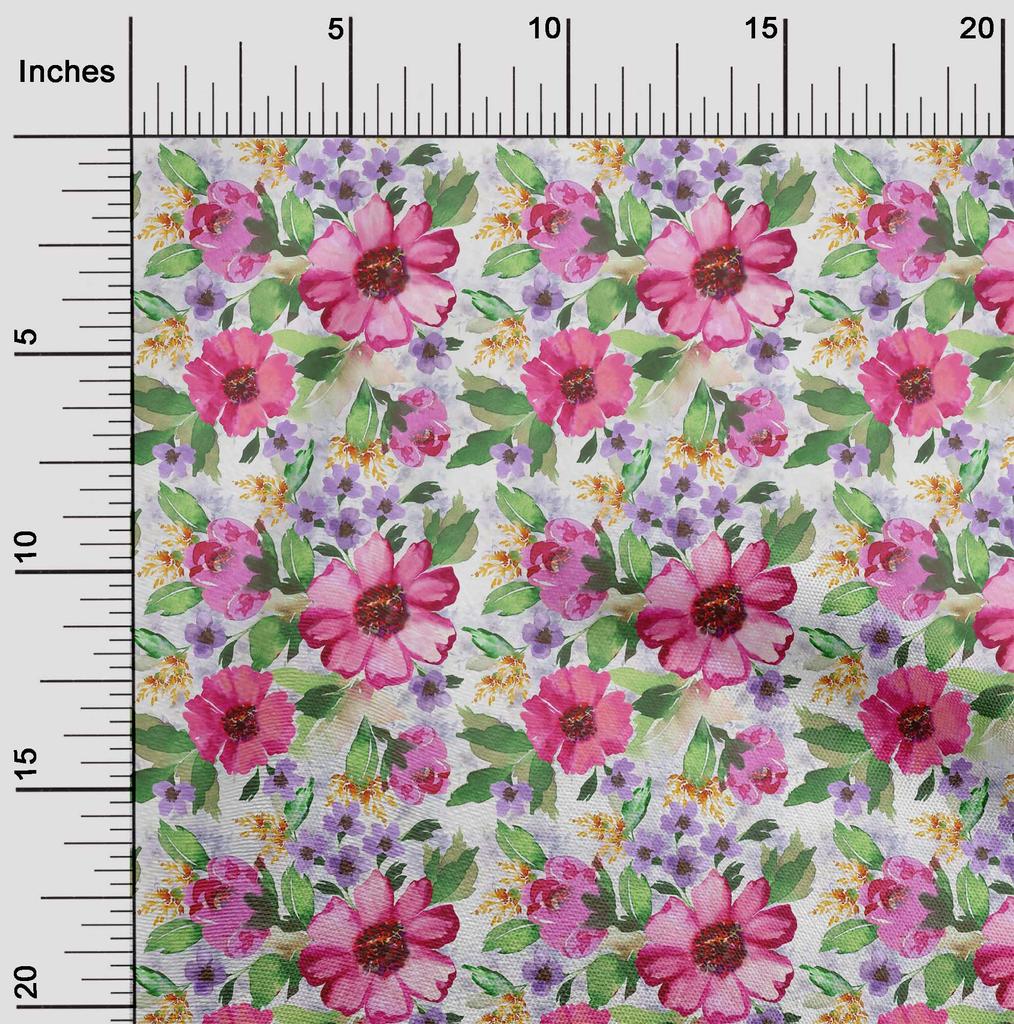 oneOone Cotton Flex Fabric Watercolor Leaves & Flower Floral Printed Craft Fabric BTY 40 Inch