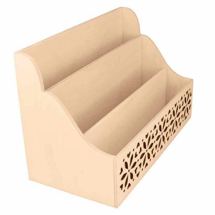 Range-courrier - ARTEMIO - Fleurs en bois - 28 x 13,7 x 18 cm - Personnalisable - Beige