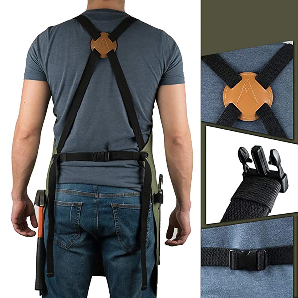 Fartuchy Stenffy z płótna bawełnianego, Wiele kieszeni, Regulowany fartuch z krzyżowym tyłem do odciążania, Fartuchy do BBQ, do kawiarni i szefa kuchni dla mężczyzn