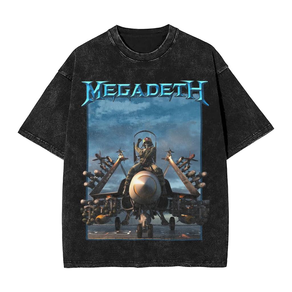 Megadeths Metal Band T Shirt Washed Cotton High Street T-Shirts MegaRock for Men Women Streetwear Summer Tops Tees