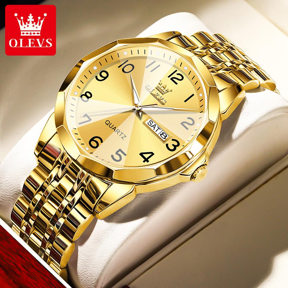 OLEVS Luxury Gold Steel Man Watch High Quality Date Waterproof Luminous Men's Wristwatch Men Quartz Watches