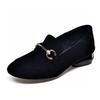 Women's Shoes Spring New Black Sheepskin Metal Buckle Rhinestone Flat Bottom Comfortable Lazy Shoes