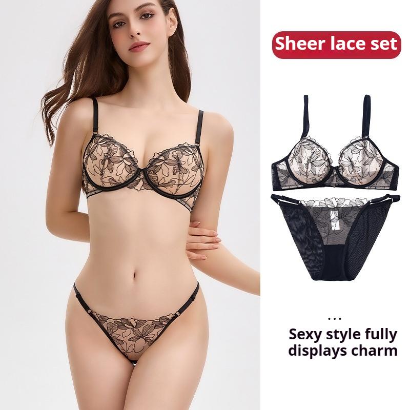 Fransk Sexy Blondundertøyssett Liten Bryst Ikke Tom Cup Undertøy Samlet Anti-hengebhå Ultra-tynne Hudvennlige Truser