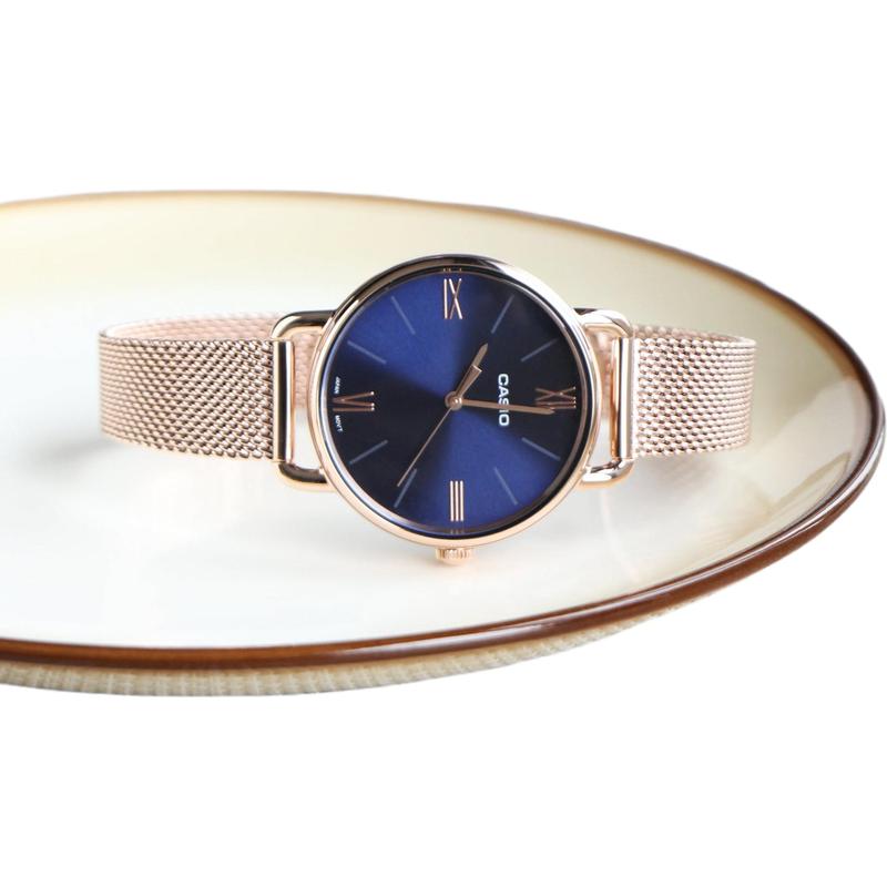 Casio women's watch, fashionable and simple, quartz movement, stainless steel strap, Japanese and Korean watch, women's watch, blue LTP-E414MPG-2ADF