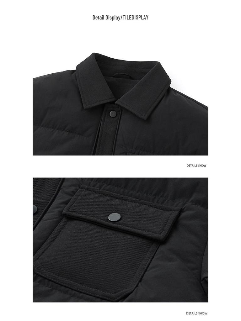 2025 Winter Men's Corduroy Patchwork Lapel Down Jacket - Thick Casual Baseball Style Outerwear