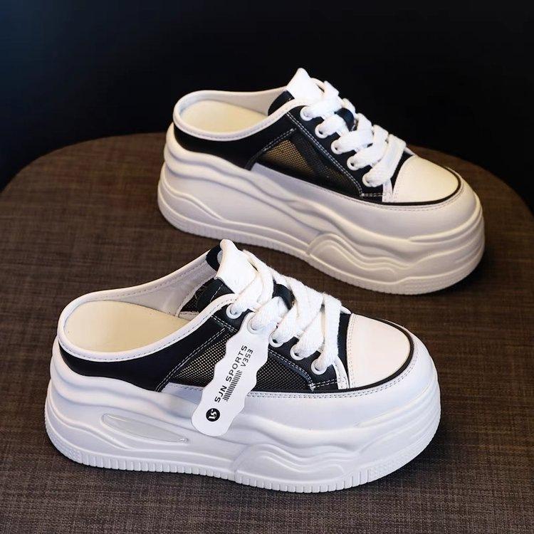 

Net shoes female lazy mesh surface one foot half slippers female 2025 summer new thick-soled muffin bottom bag head slippers female 40