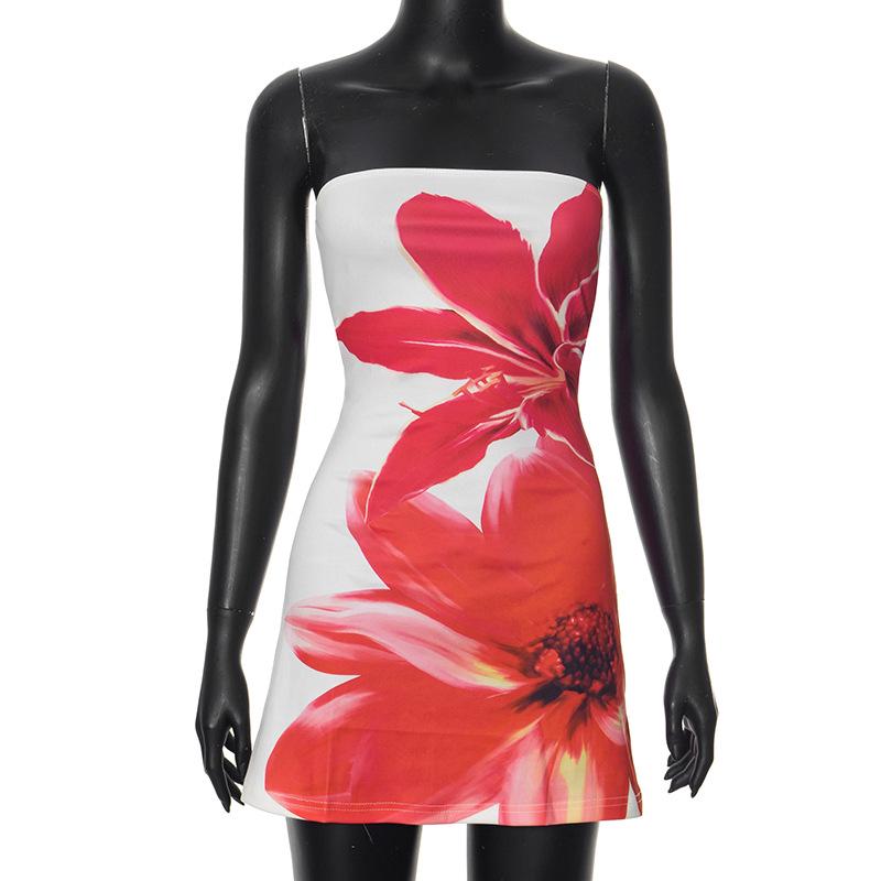 European & American Women's Summer Floral Tube Top Dress: Slim, High-Waist, Casual Fit