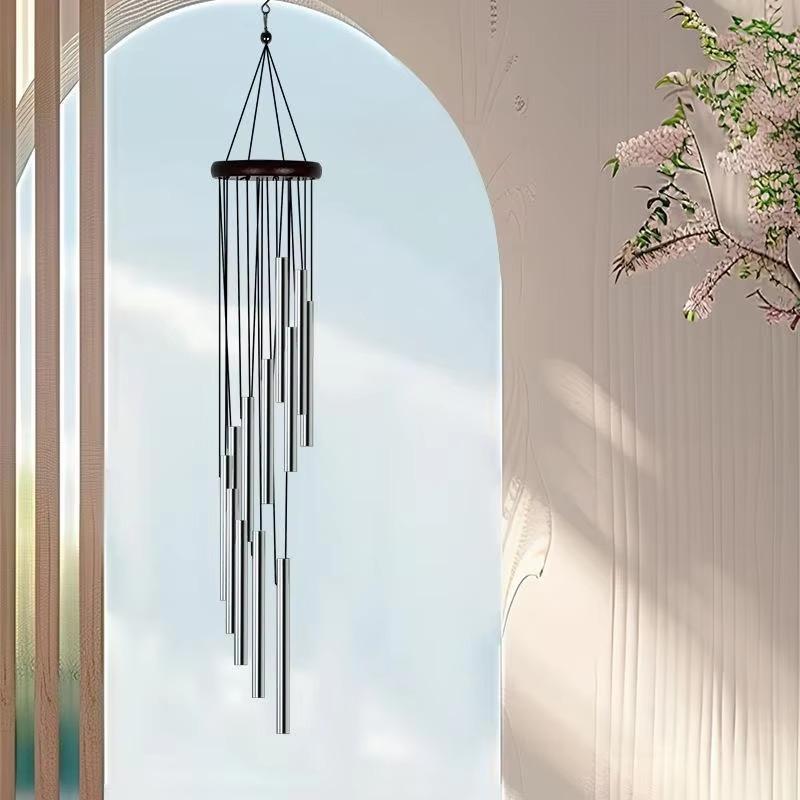 12 Tubes Rotating Solid Wood Aluminum Pipe Wind Chime Waterproof 12 Pipe Classic Matching Music Wind Chime Home Decoration 2025