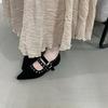 French 2025 spring and autumn new with skirt Mary Jane evening shoes inner height increase pointed suede single shoes women's shoes