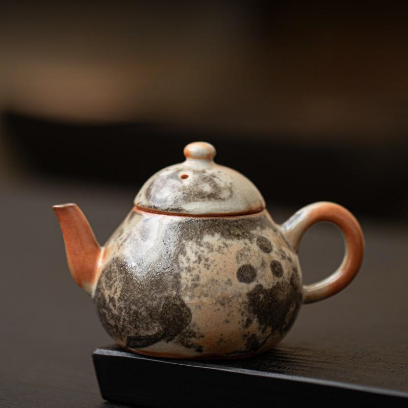 Japanese Shino Cat Teapot Handmade Ceramic Small Tea Pot for Gongfu Tea Home Office Use