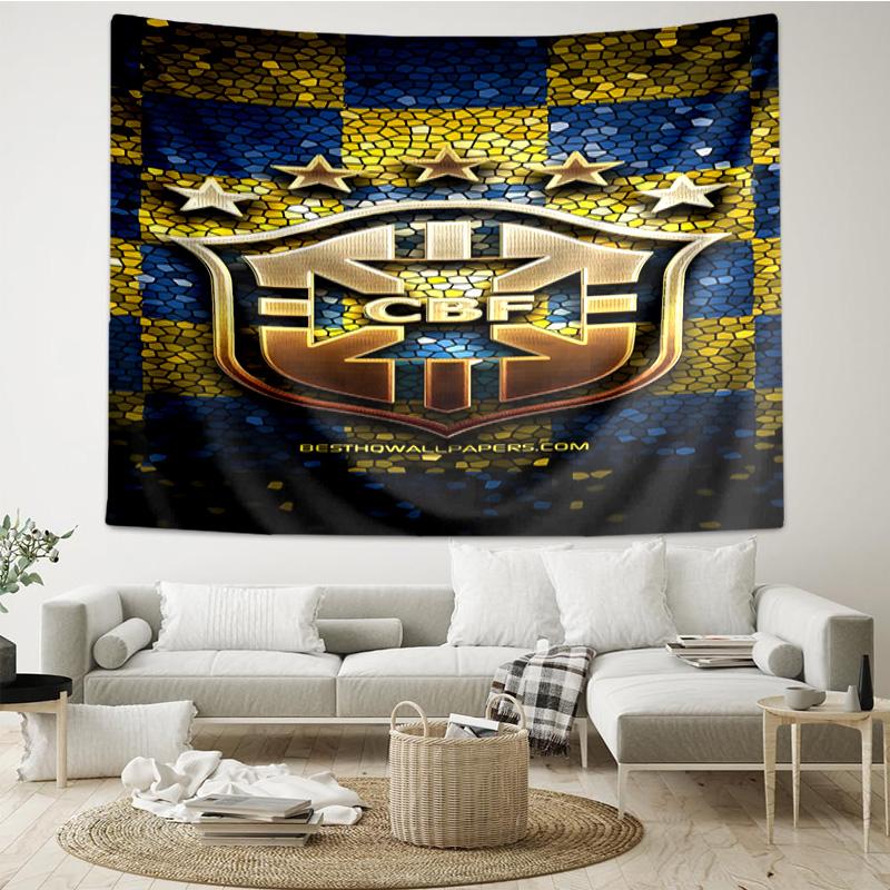 1PC Brazilian Football Crest Printed Tapestry Room Decoration Wall Hanging for Living Room Bedroom, Dormitory, Birthday and Christmas Gifts