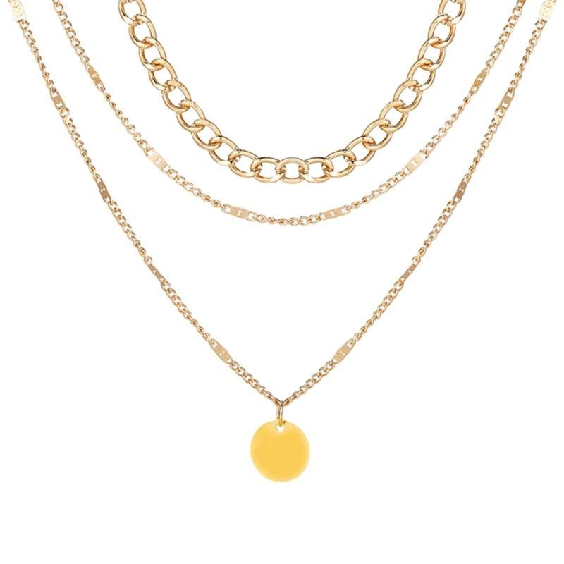 A52E Elegant Multilayer Necklace Round Pendant Necklace Alloy Texture Evening Wear Necklace Statement Necklace for Women Girl