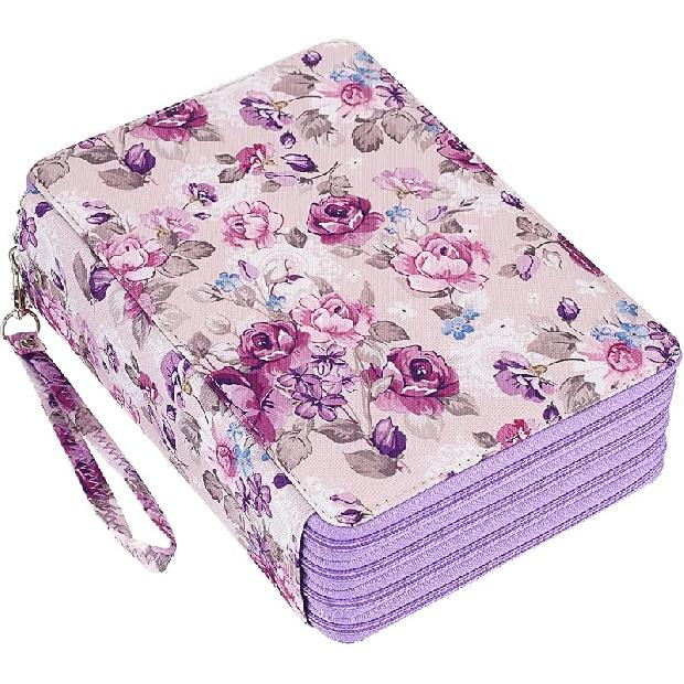 BTSKY Colored Pencil Case- 200 Slots Pencil Holder Pen Bag Large Capacity Pencil Organizer with Handle Strap Handy Colored Pencil Box with Printing