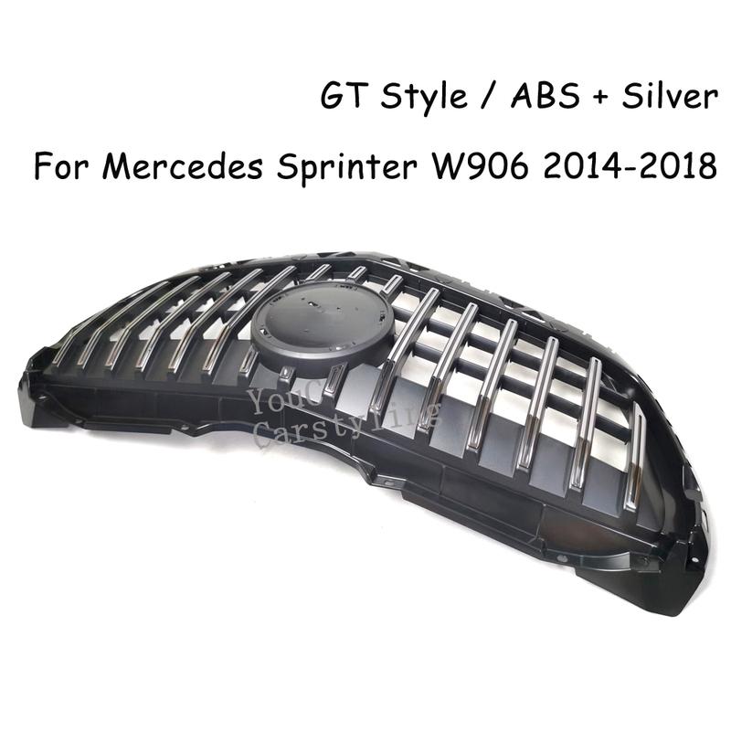 W906 GT Style Front Bumper Grill For Mercedes Benz Sprinter W906 2500 3500 2014-2018 facelift Racing Grille Silver