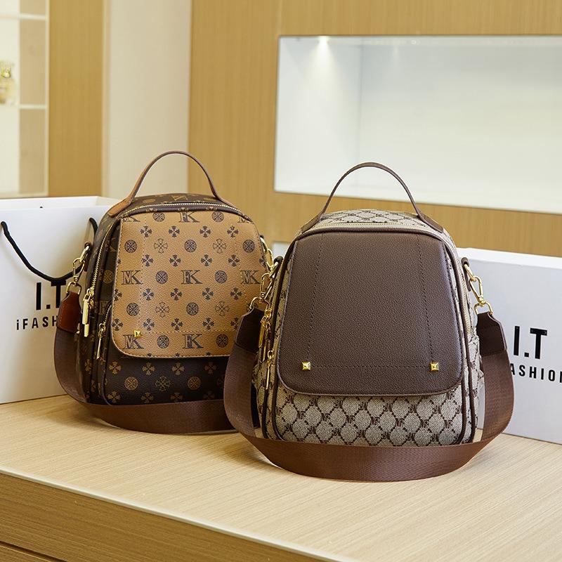 New backpack fashionable small leather backpack trendy printed women's bag single double two use casual simple backpack women