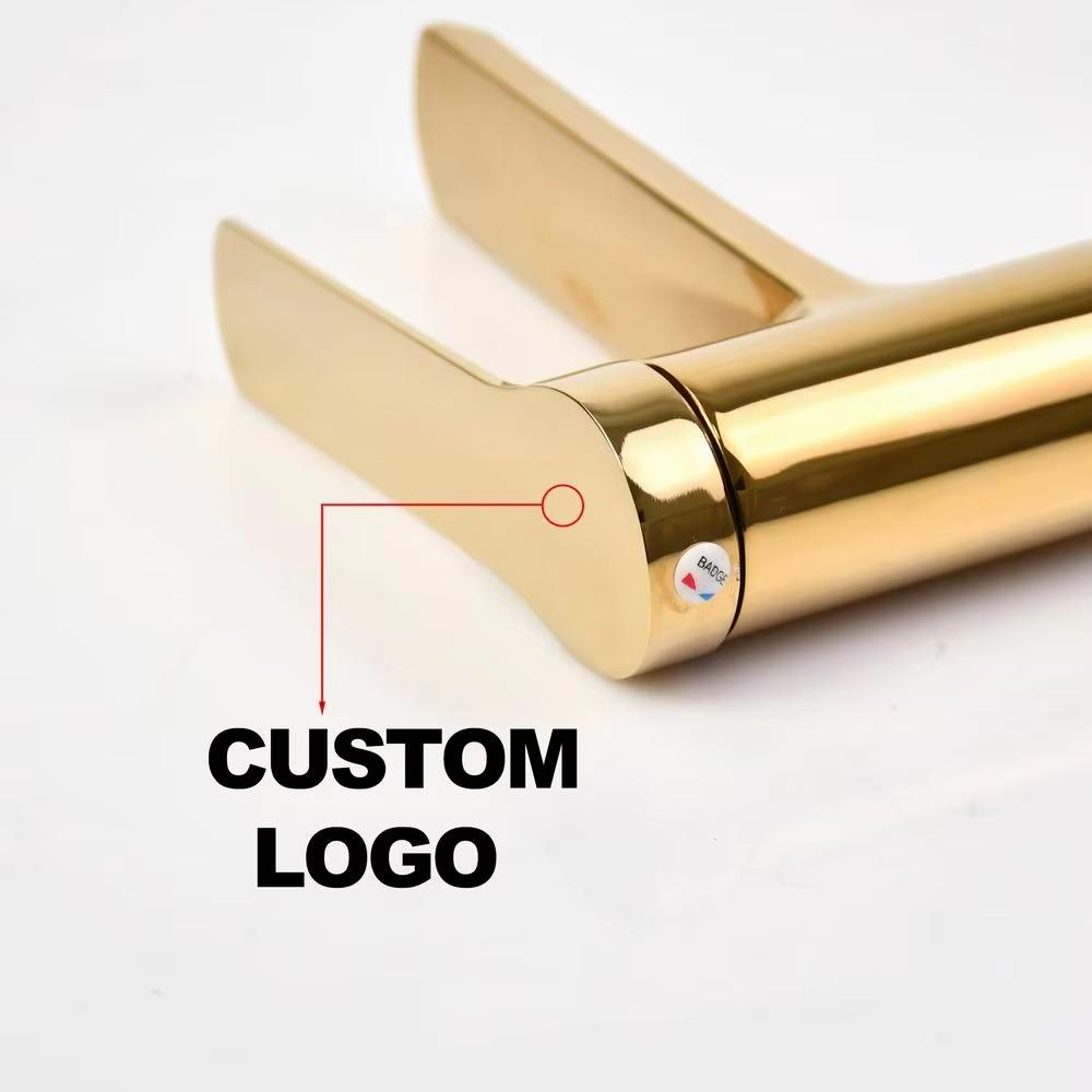 Custom Zinc-Alloy Single Hole Single Handle Ceramic Sink Basin Faucet Mixer Gold Wash Modern Design White Bathroom