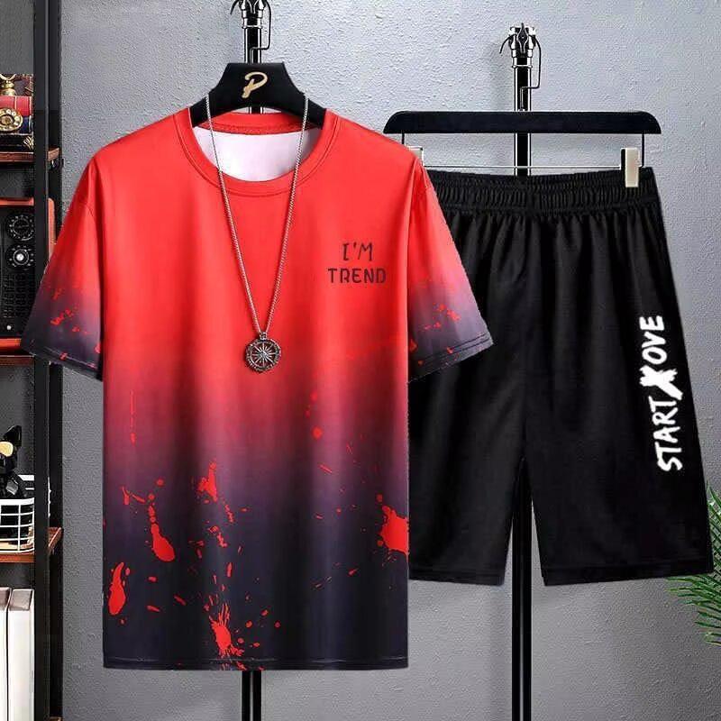 Men's Trendy Summer Casual Two-Piece Set: Printed T-shirt & Plus Size Shorts for Outdoor Sports