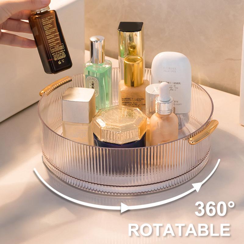 1Pcs Rotating Turntable Desktop Storage Box 360° Rotating Cosmetic Storage Box Lotion Display Box Round Transparent Tray