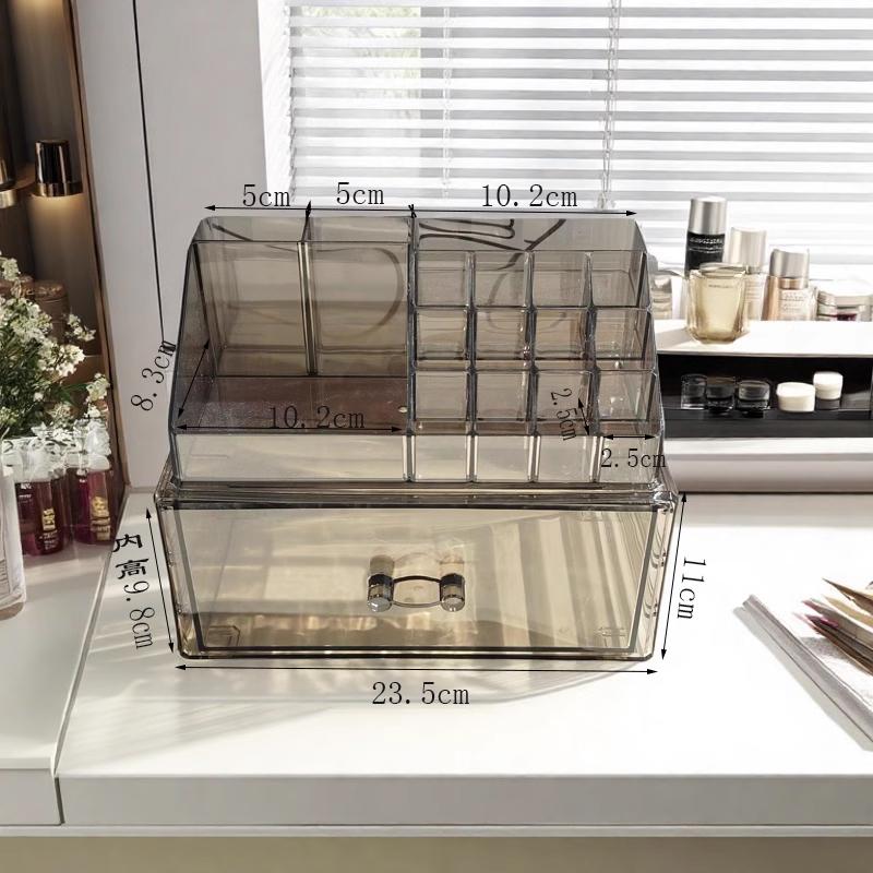 

Transparent Gray Cosmetic Storage Box Lipstick Stand Set Cosmetics Organizer Table Drawer Makeup Brush Lipstick Storage Shelf