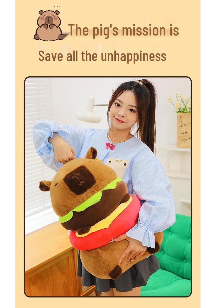 Capybara Hamburger Plush Toy – Cute Decompression Doll & Birthday Gift