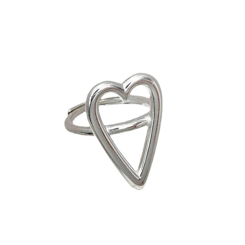 Korean Style Adjustable Hollow Heart Ring for Women - Trendy Peach Heart Design