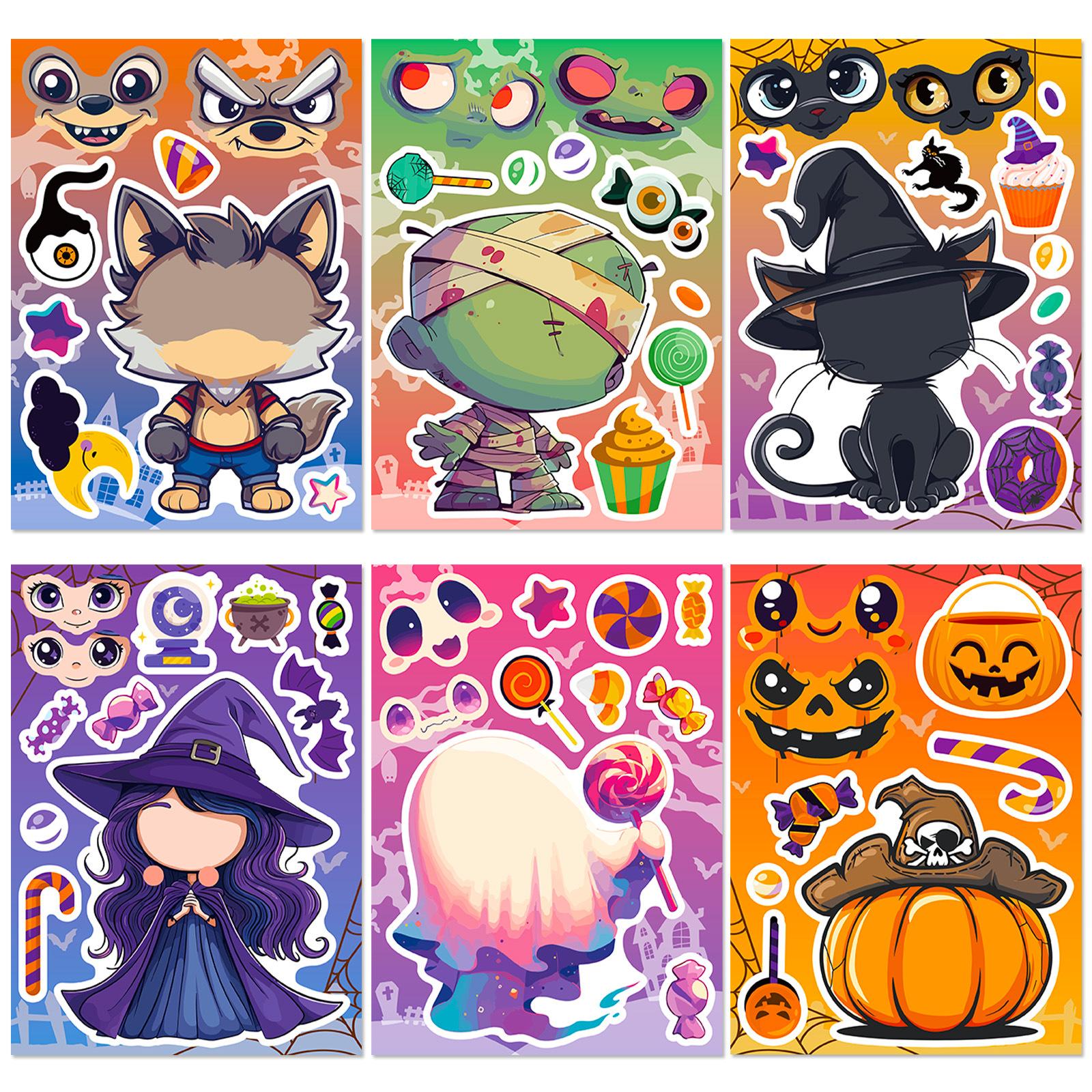 

6 листов наклеек на Хэллоуин, наклейки для лица для костюмов, для журналов, для вечеринок, для карнавальных игр своими руками, для детских подарков