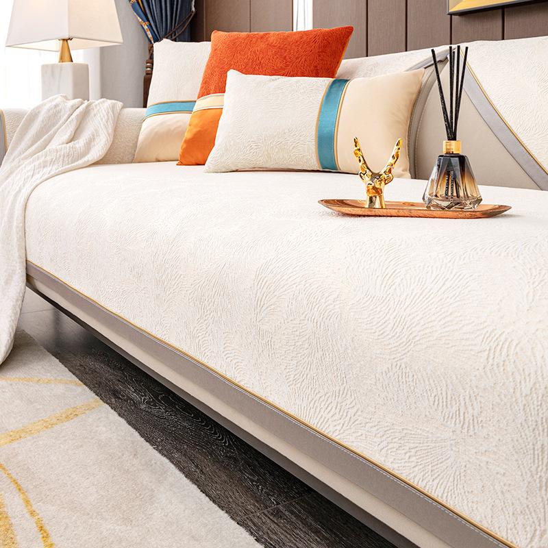 Nordic Light Luxury Sofa Cushion Four Seasons Universal Cover Cloth Cover Cover Solid Wood Leather Non-Slip Seat Cushions All-Inclusive Chenille