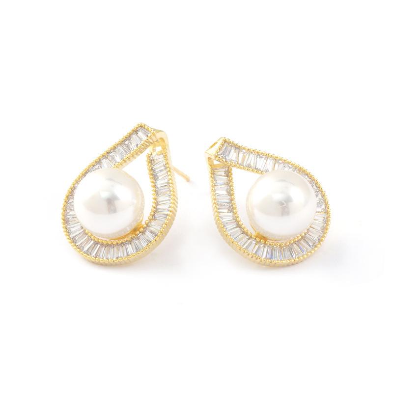 

CMM Корейские модные серьги-гвоздики золотого цвета с цирконием золотой