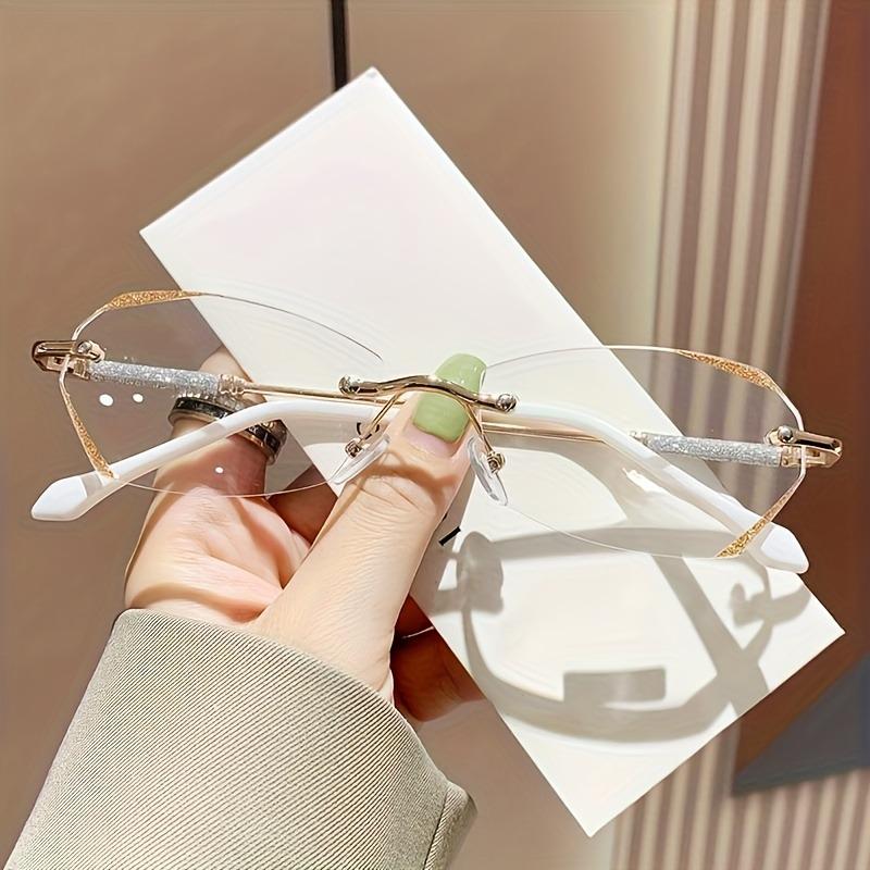 Unisex Hexagonal Frameless Reading Glasses with Golden Accents for Books Phones Computers Daily Use