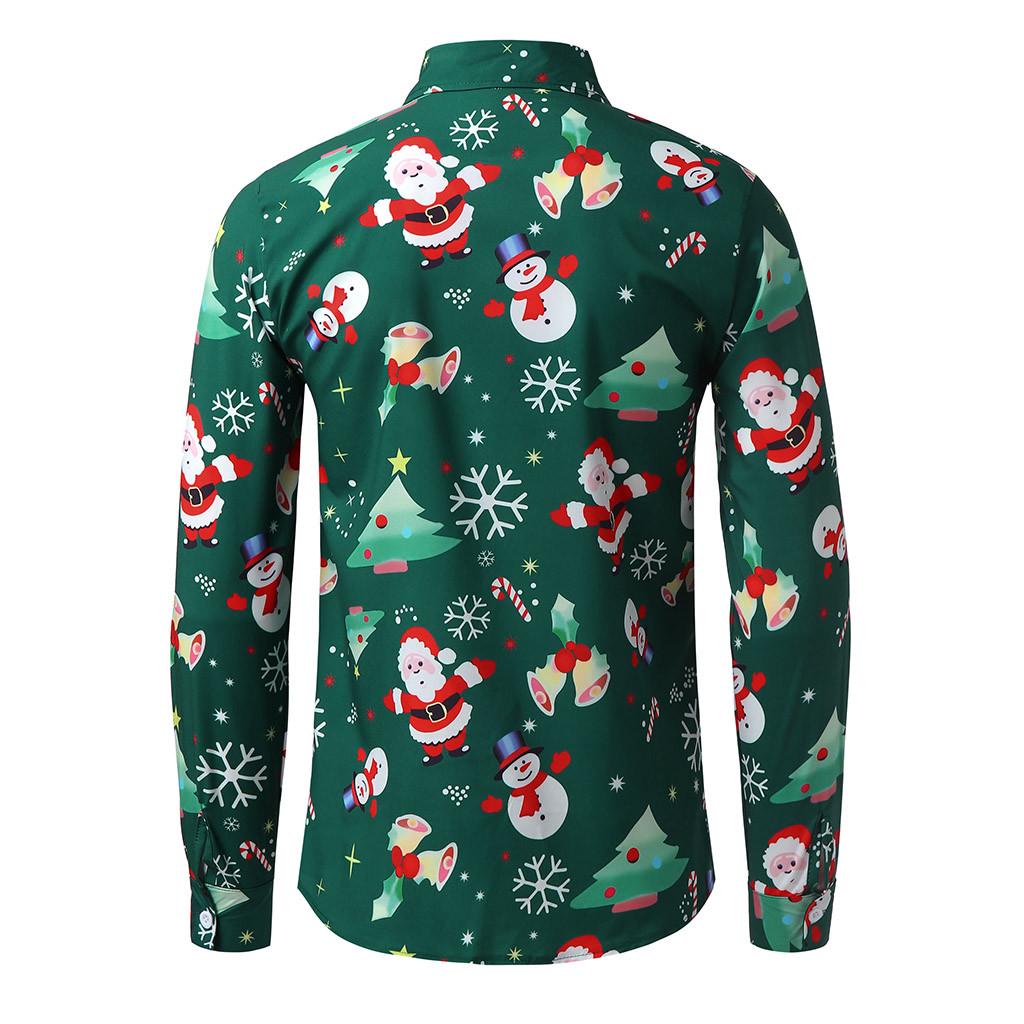 Men Casual Snowflakes Santa Candy Printed Christmas Shirt Top Blouse