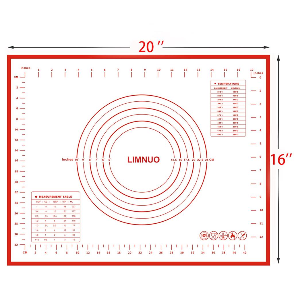 LIMNUO Silicone Cooking Bread Baking Mat with Measuring Large Baking Tools Mat, Mat, Pad, Size, Food-Grade Silicone, Non-Slip,