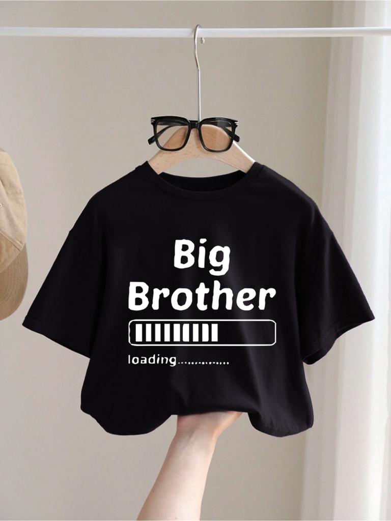 Cute and Fun Kids' Clothing "Big Brother" Loading Graphic T-Shirt Creative Printed Short-sleeve Crewneck Tops for Boys