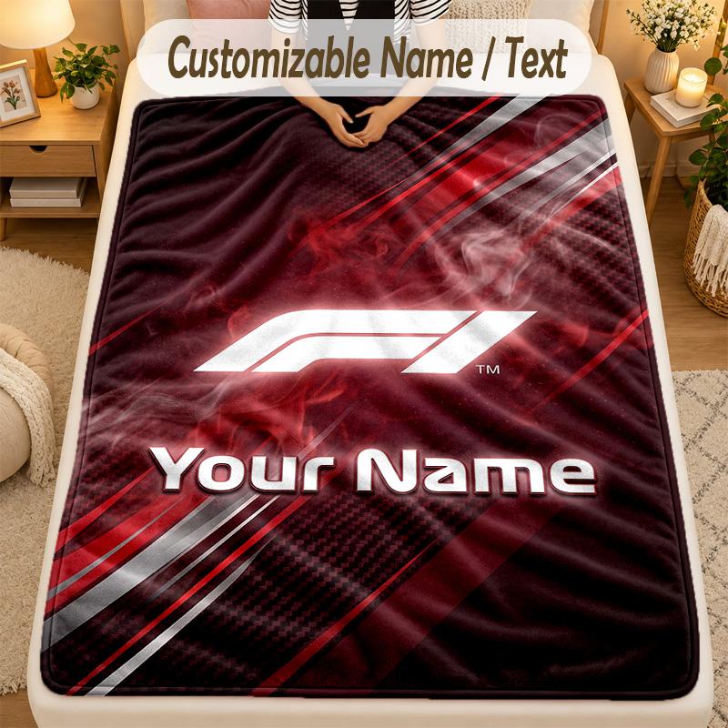 Flannel BlanketF1 Custom Name Text Personalized Soft Warm Throw Blanket Home Decor Gift