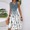 Women's Spring Summer Casual V Neck Sleeveless Waist Floral Print Midi Dress