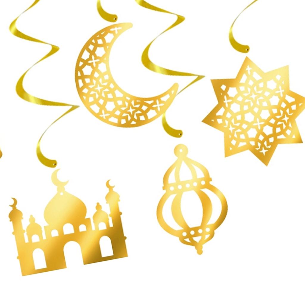 Eid Mubarak Banner Eid Muburak Dekorationen Stern Mond Laterne Hängende Wirbel Ramadan Partyzubehör für Heimdekorationen