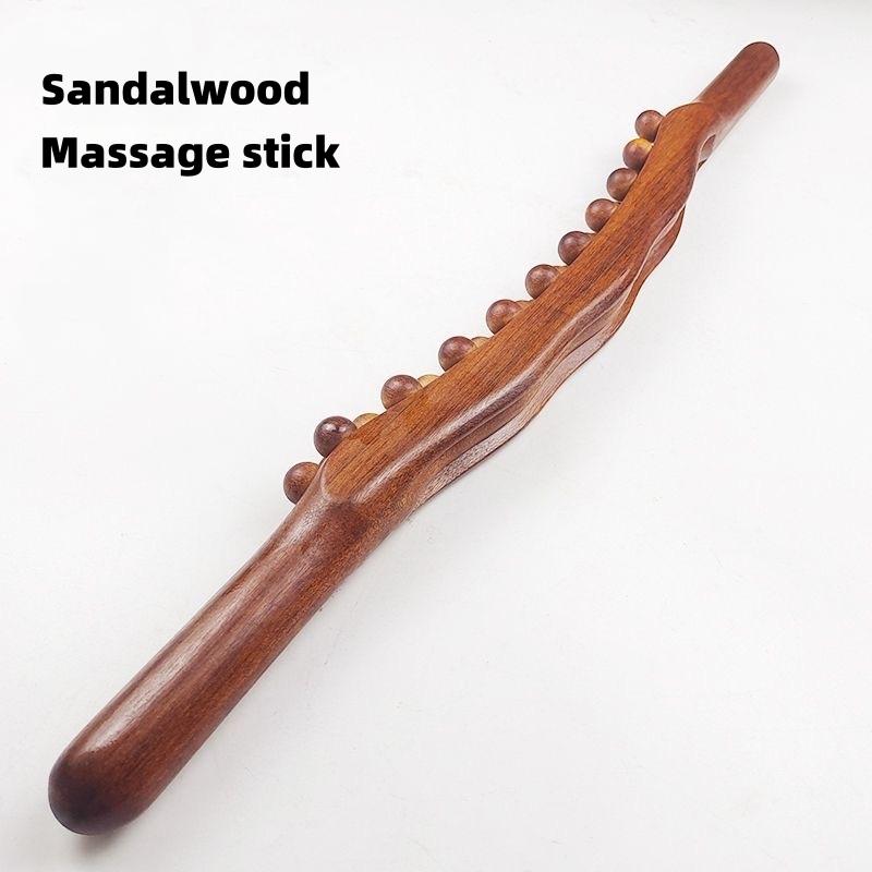 Guasha Wood Back Massage Roller Stick with 31 Beads Lymphatic Drainage Body Shaping Massager Tool for Relaxation