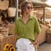 Women's Fashion Color Loose Collar Short Sleeve Casual Shirt V-neck Zipper Top
