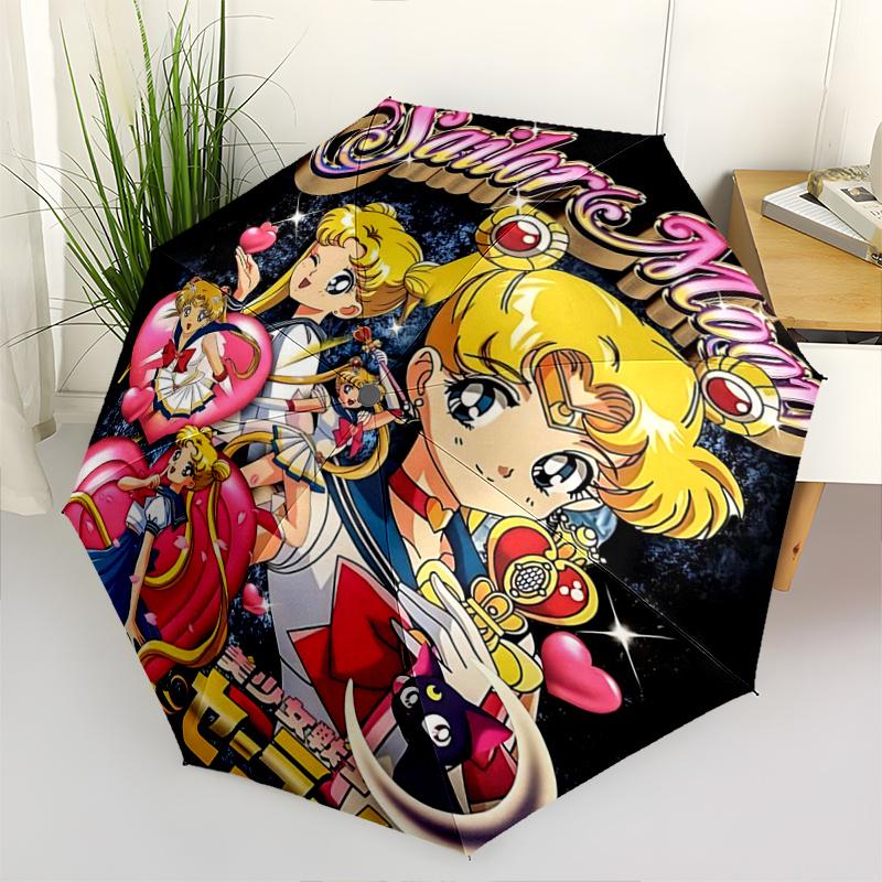 1pc Sailor Moon Fully Automatic Folding Portable Umbrella, 8 Iron Frames, Three-Fold Design, Suitable for All Seasons, Suitable for Outdoor Use.I